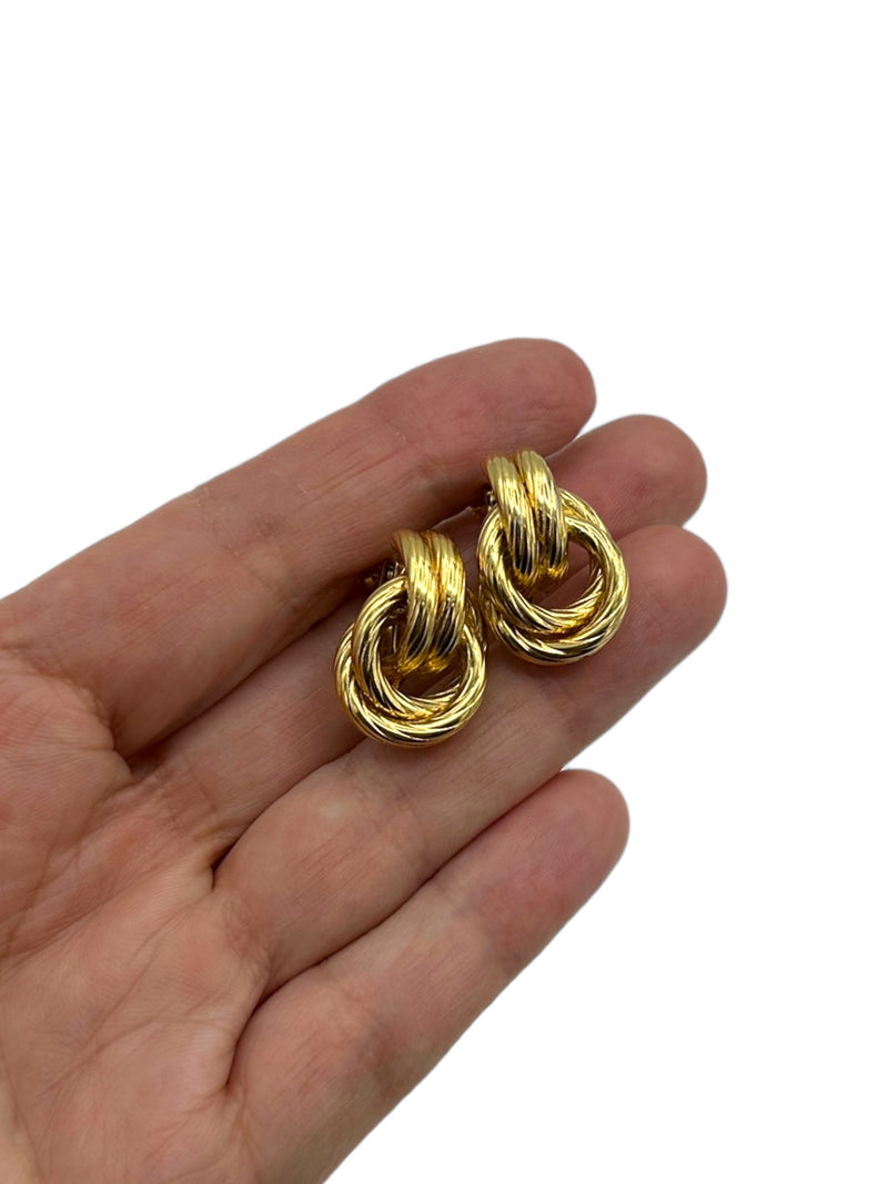 Napier Gold Classic Textured Double Knot Vintage Earrings