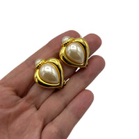 Joan Rivers Gold Heart Pearl Vintage Clip-On Earrings