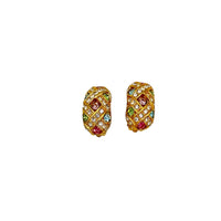 Joan Rivers Basket Weave Pastel Rhinestone Half Hoop Vintage Clip-On Earrings