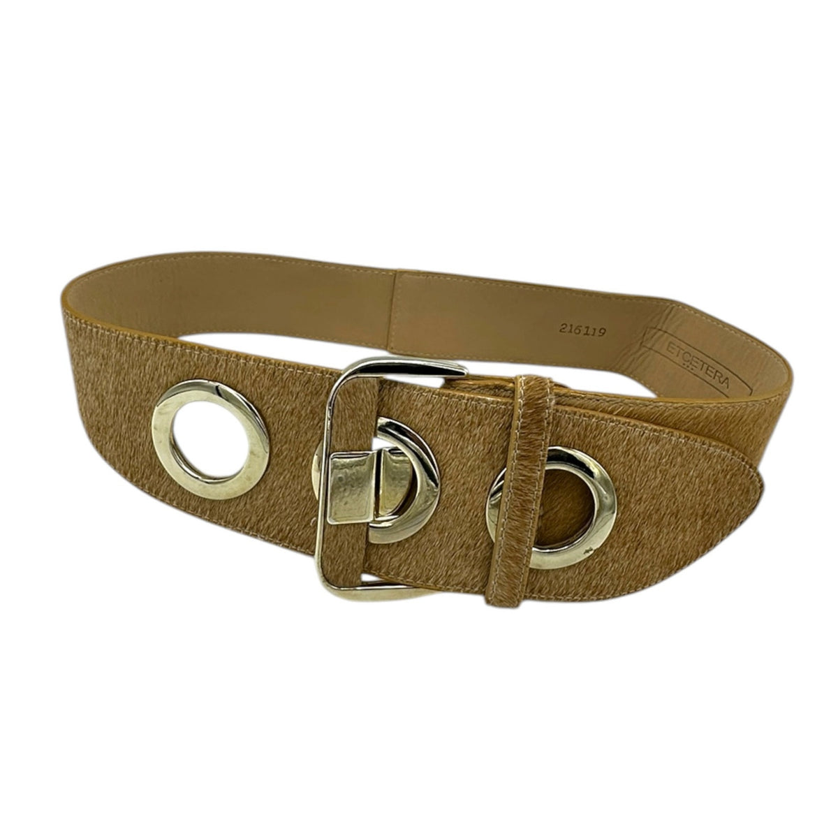 Etcetera Wide Camel Color Leather Oversized Grommet Waist Belt