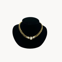 Vintage Gold Cuban Link Chain Necklace with Rhinestones