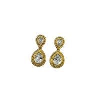 Swarovski Gold Teardrop Dangle Clear Crystal Pierced Earrings