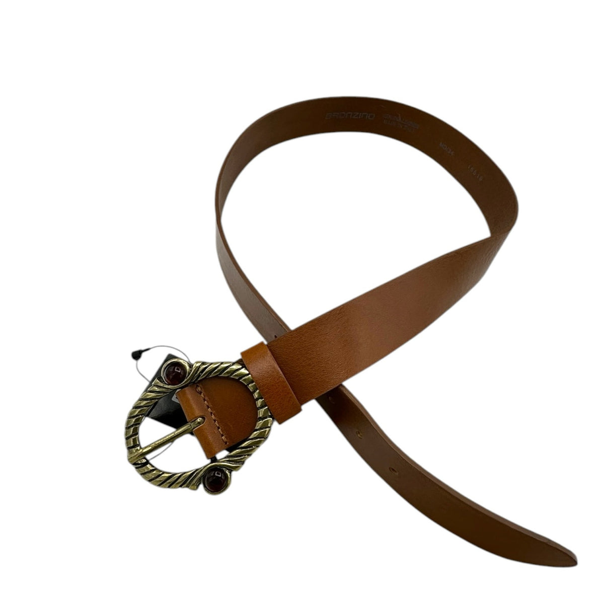 Bronzino Wide Brown Leather Belt with Brass Buckle