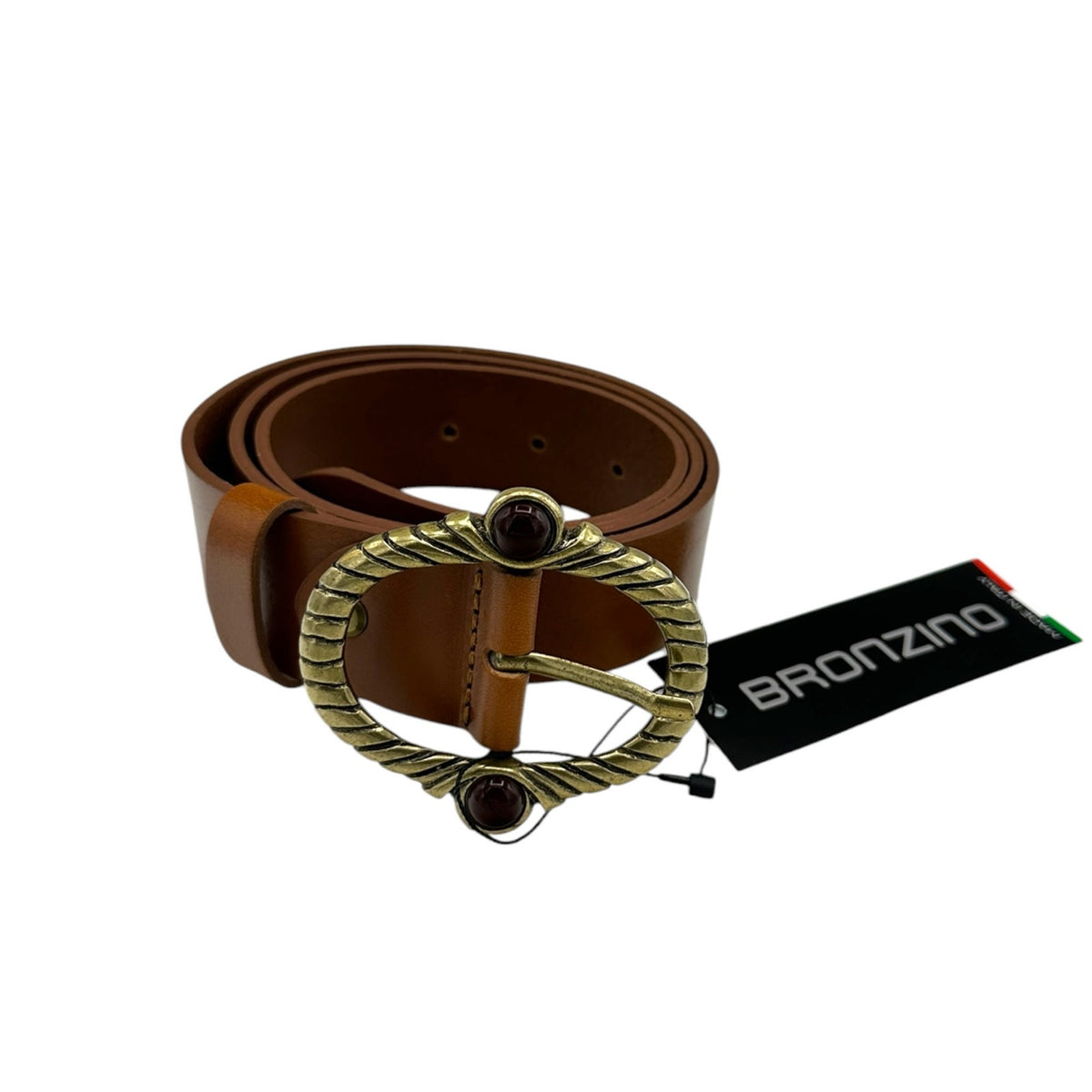 Bronzino Wide Brown Leather Belt with Brass Buckle