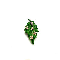 Accessocraft Green & Pink Enamel Leaf Vintage Brooch - 24 Wishes Vintage Jewelry