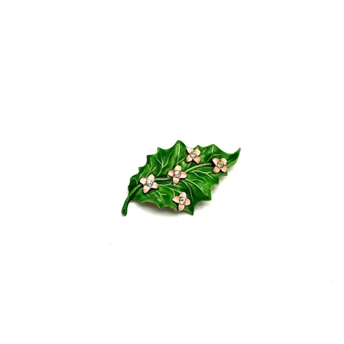 Accessocraft Green & Pink Enamel Leaf Vintage Brooch - 24 Wishes Vintage Jewelry