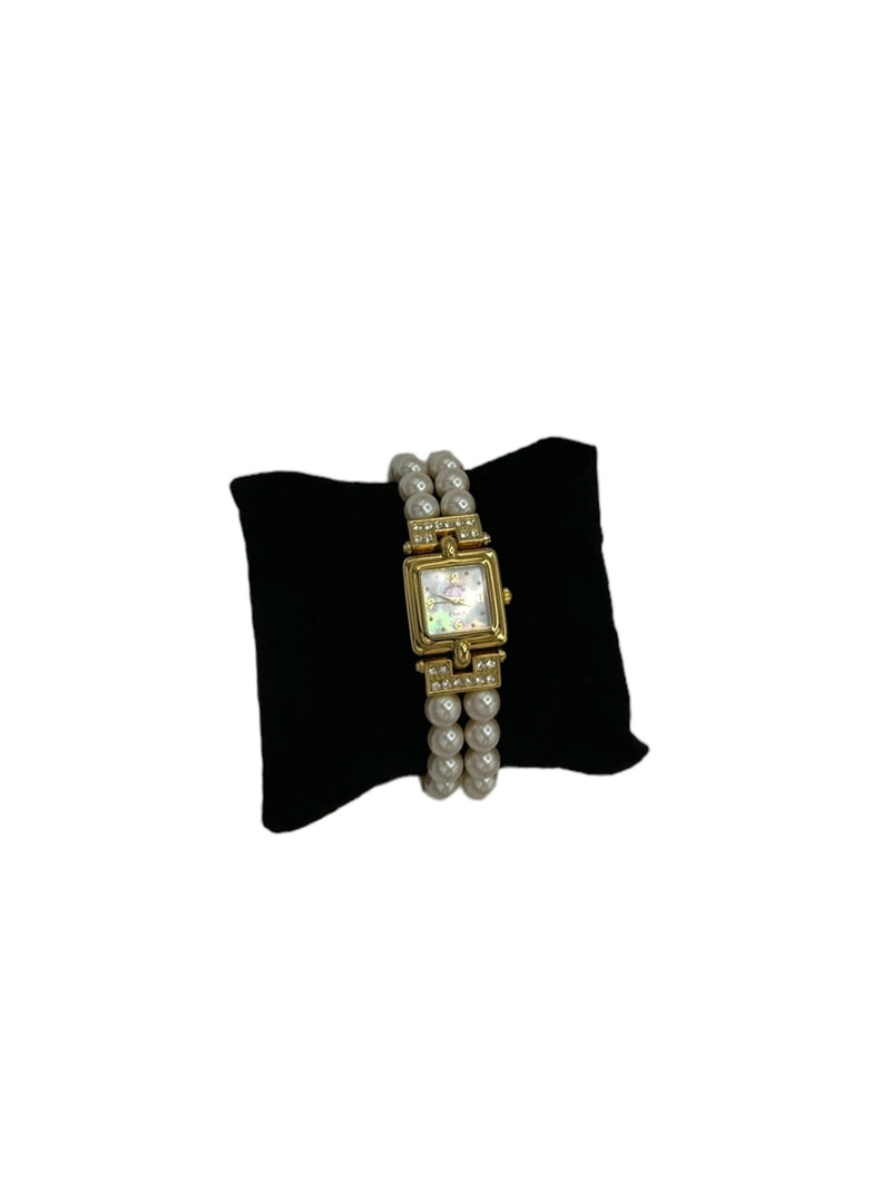 Adrienne Vintage Watch Pearl & Rhinestone Adjustable Wristwatch - 24 Wishes Vintage Jewelry