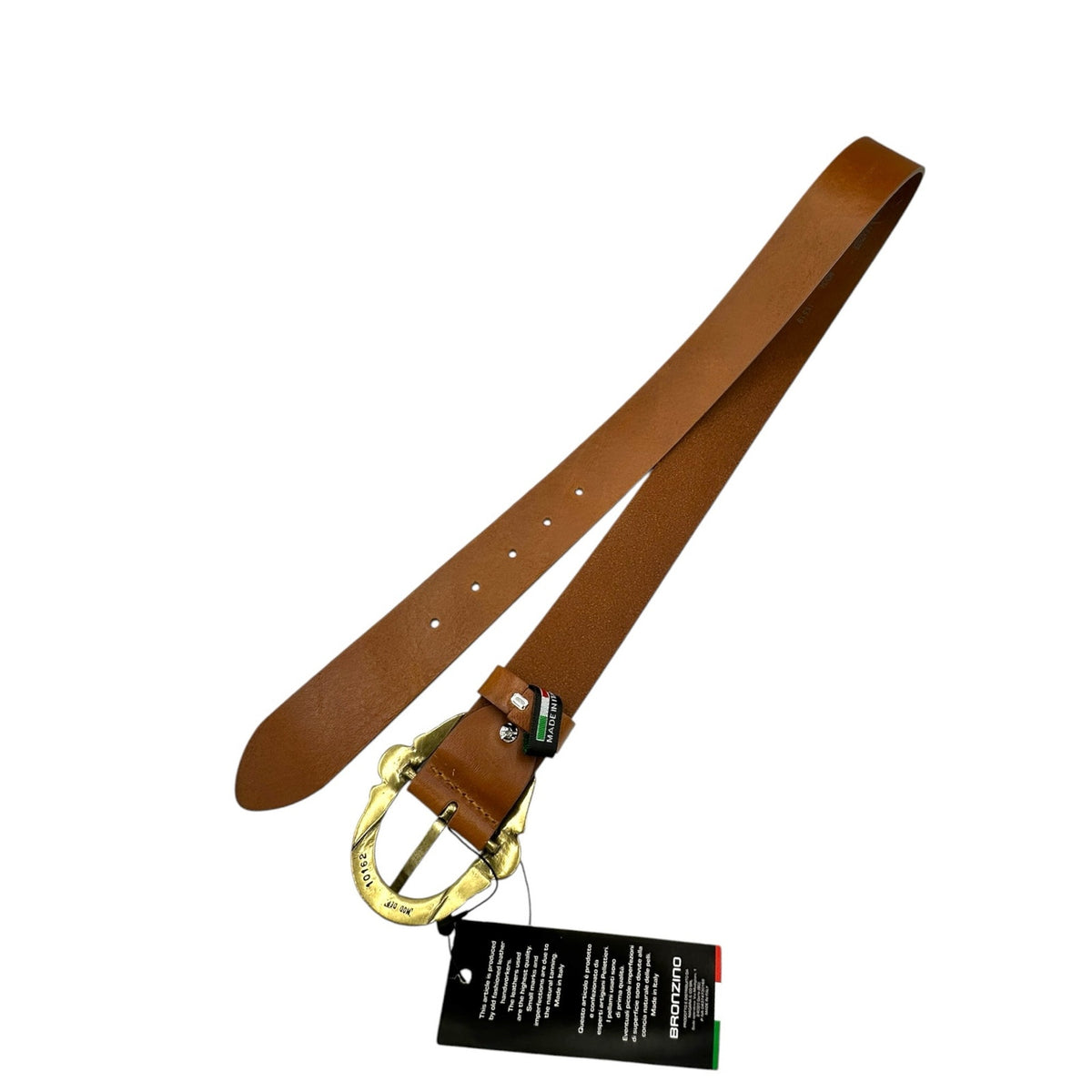 Bronzino Wide Brown Leather Belt with Brass Buckle