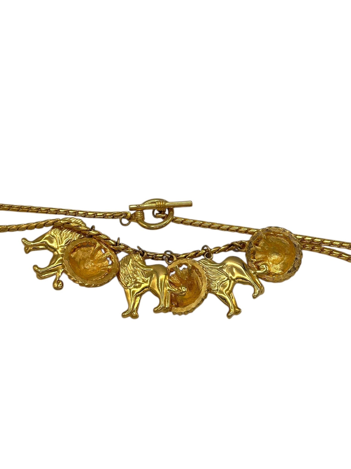 Anne Klein Classic Gold Lion Charm Toggle Closure Chain Necklace - 24 Wishes Vintage Jewelry