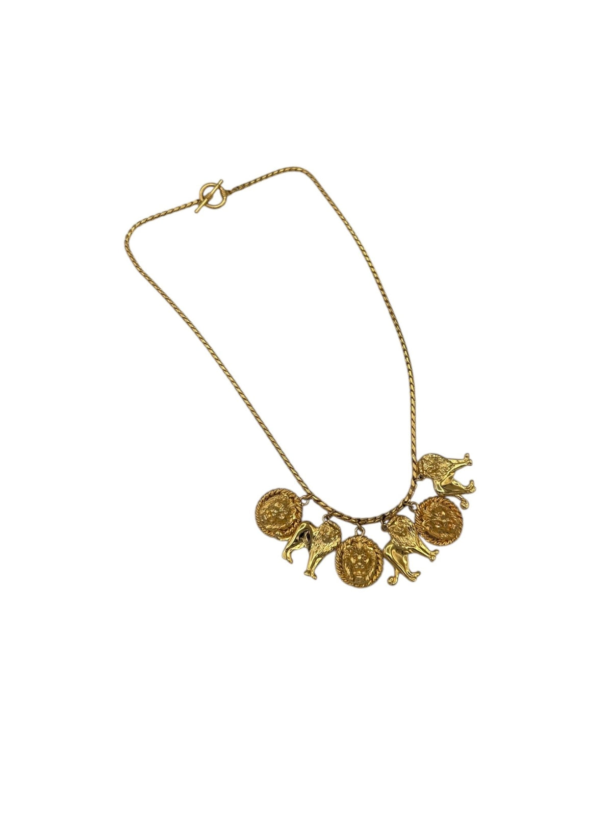 Anne Klein Classic Gold Lion Charm Toggle Closure Chain Necklace - 24 Wishes Vintage Jewelry