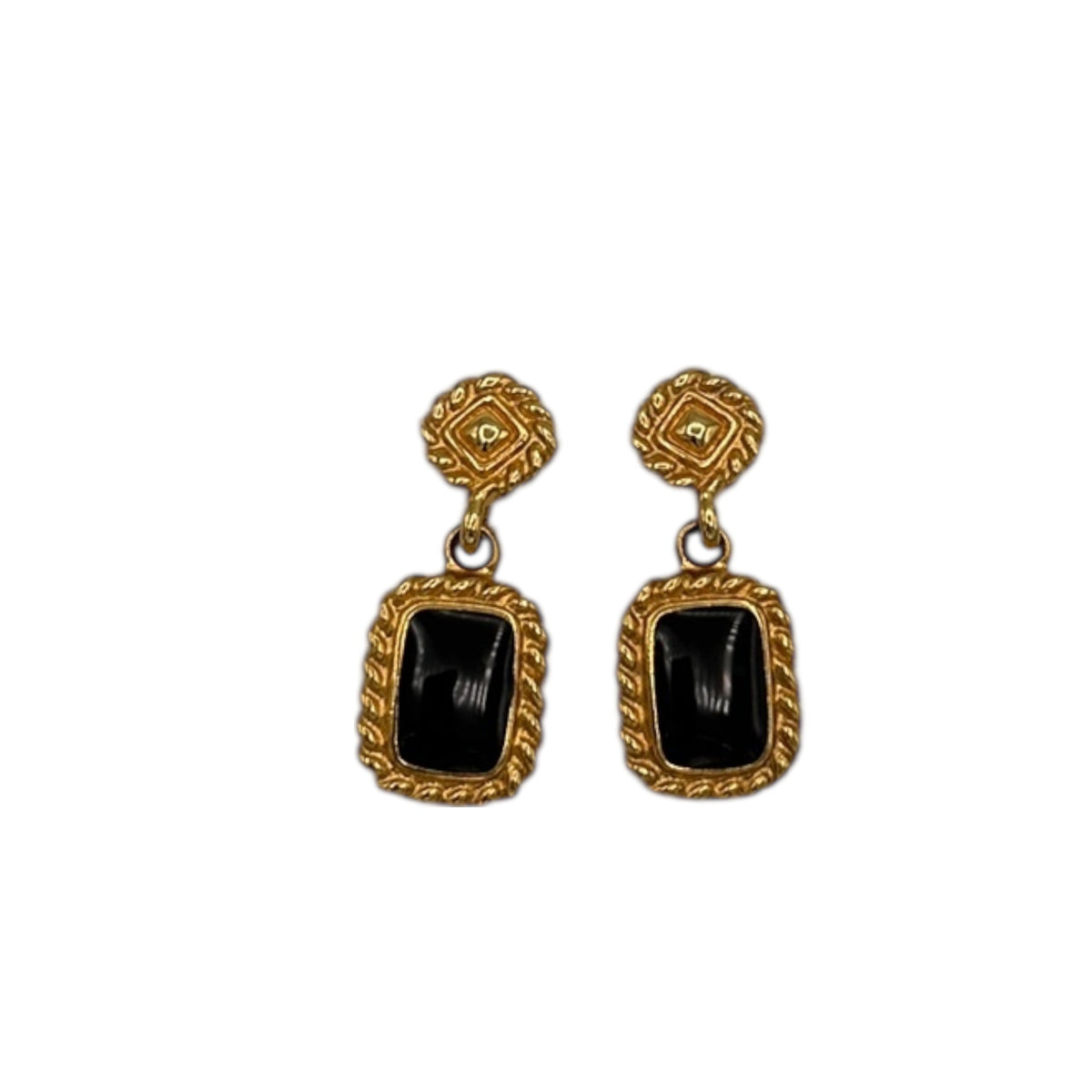 EarringsAnne Klein Gold and Black Enamel Dangle Pierced Earrings