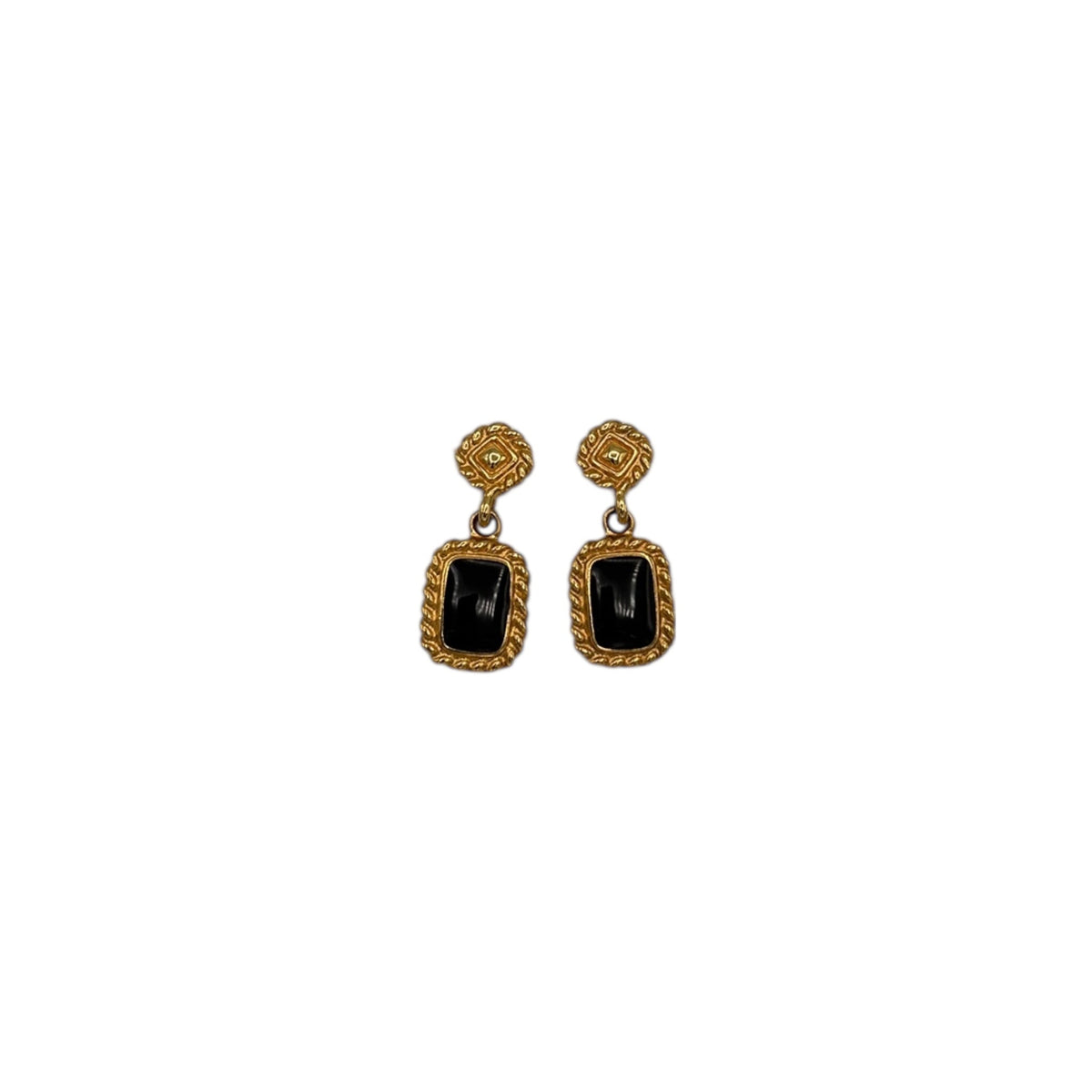 EarringsAnne Klein Gold and Black Enamel Dangle Pierced Earrings