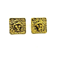 Anne Klein Gold Large Lion Logo Vintage Pierced Earrings - 24 Wishes Vintage Jewelry