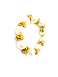 Anne Klein Large Pearl & Gold Knot Vintage Bracelet - 24 Wishes Vintage Jewelry