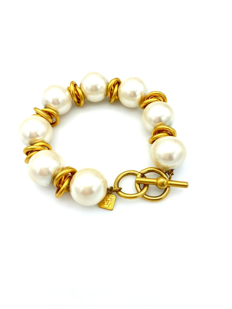 Anne Klein Large Pearl & Gold Knot Vintage Bracelet - 24 Wishes Vintage Jewelry