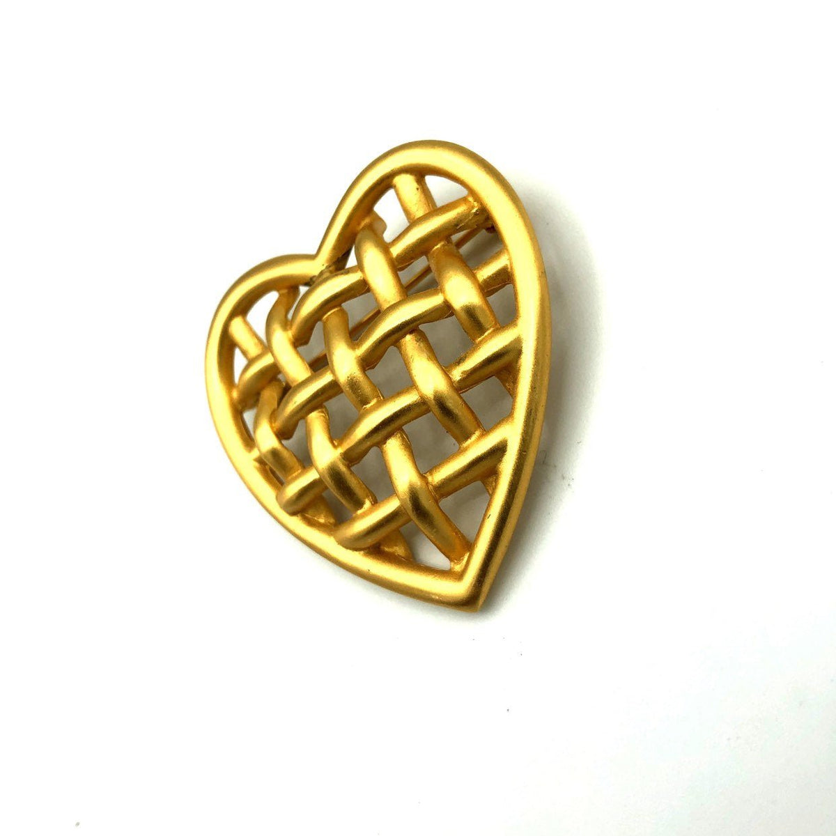 Anne Klein Matt Gold Weave Heart Brooch - 24 Wishes Vintage Jewelry