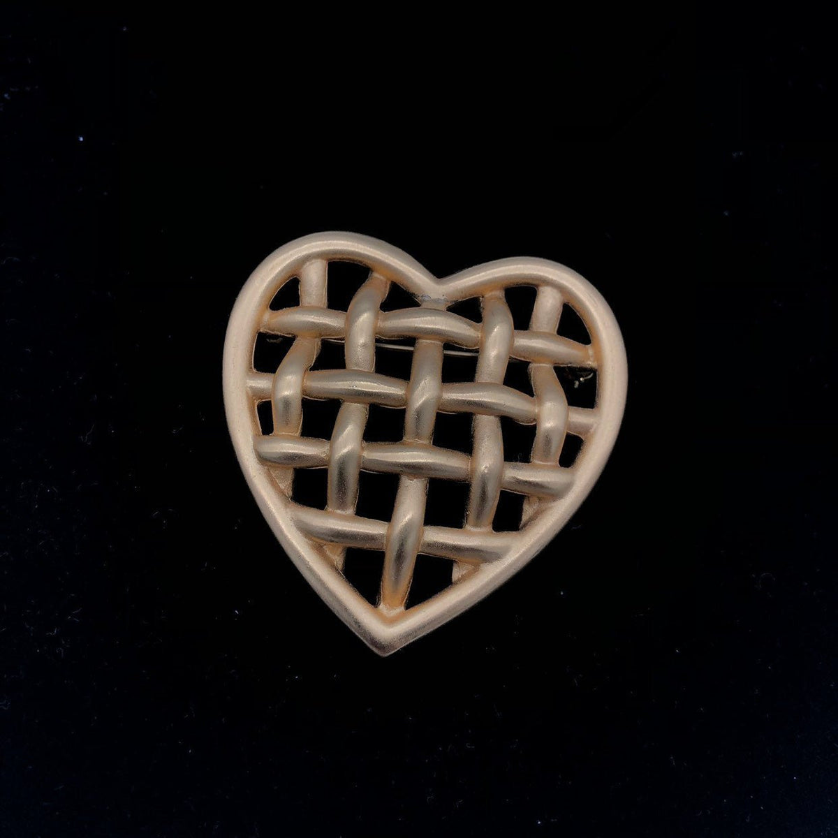 Anne Klein Matt Gold Weave Heart Brooch - 24 Wishes Vintage Jewelry