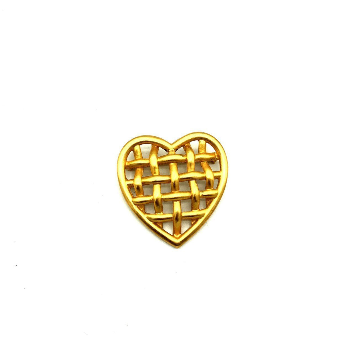 Anne Klein Matt Gold Weave Heart Brooch - 24 Wishes Vintage Jewelry