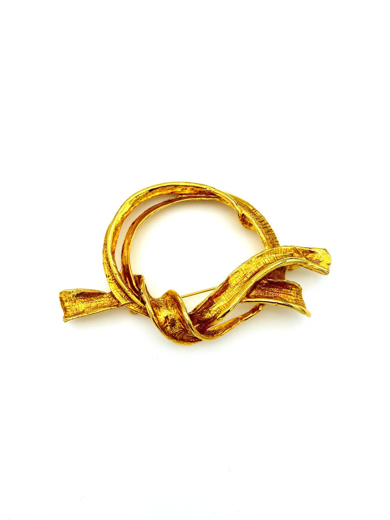 Antigona Paris Classic Large Gold Ribbon Statement Brooch - 24 Wishes Vintage Jewelry