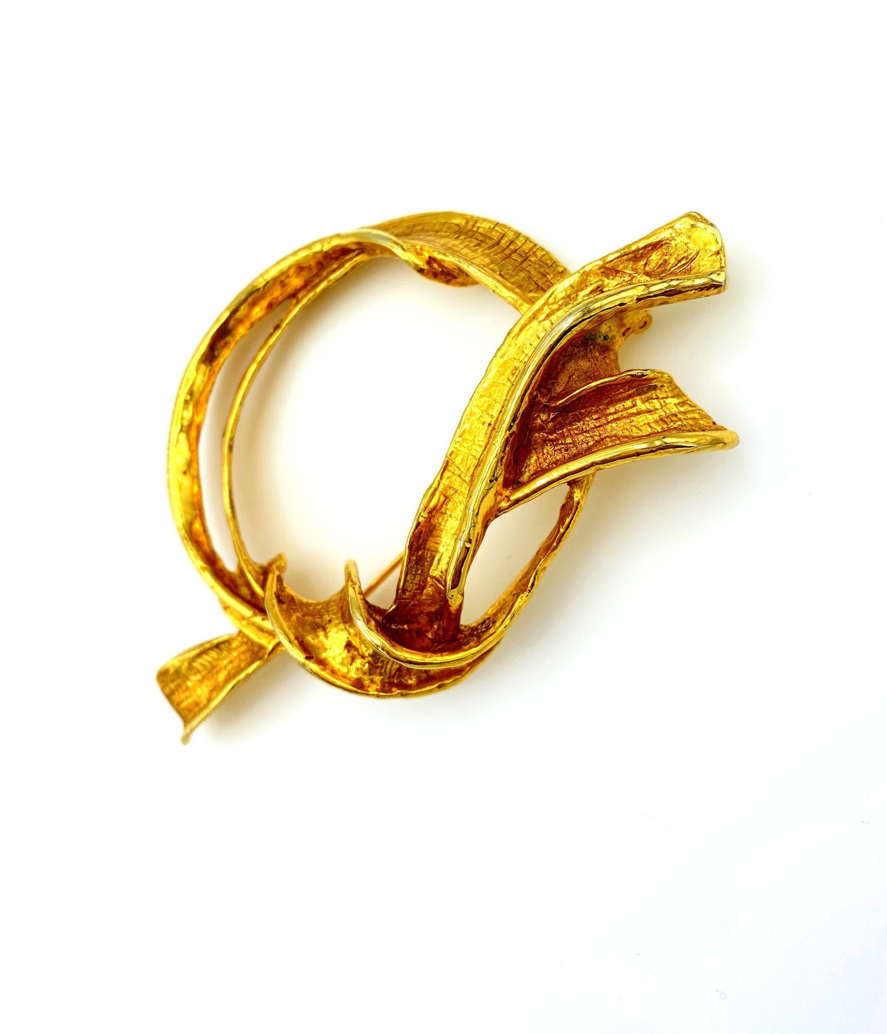 Designer Signed Gold Plated store Ribbon Bar Brooch