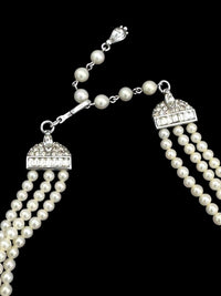 Art Deco Style Pennino Graduated Pearl & Rhinestone Classic Necklace - 24 Wishes Vintage Jewelry