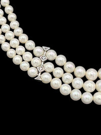 Art Deco Style Pennino Graduated Pearl & Rhinestone Classic Necklace - 24 Wishes Vintage Jewelry