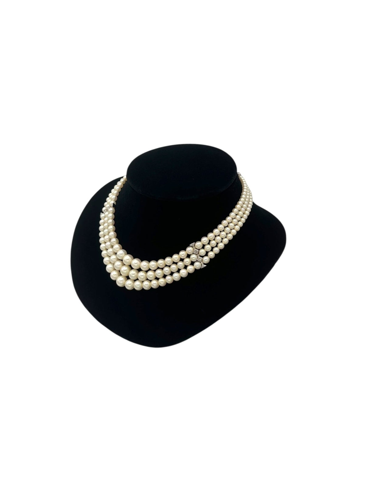 Art Deco Style Pennino Graduated Pearl & Rhinestone Classic Necklace - 24 Wishes Vintage Jewelry