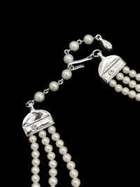Art Deco Style Pennino Graduated Pearl & Rhinestone Classic Necklace - 24 Wishes Vintage Jewelry