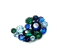 Austria Art Deco Blue Green Rhinestone Paisley Vintage Brooch - 24 Wishes Vintage Jewelry