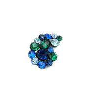 Austria Art Deco Blue Green Rhinestone Paisley Vintage Brooch - 24 Wishes Vintage Jewelry