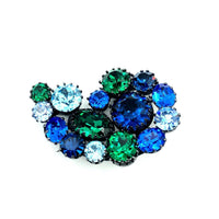 Austria Art Deco Blue Green Rhinestone Paisley Vintage Brooch - 24 Wishes Vintage Jewelry