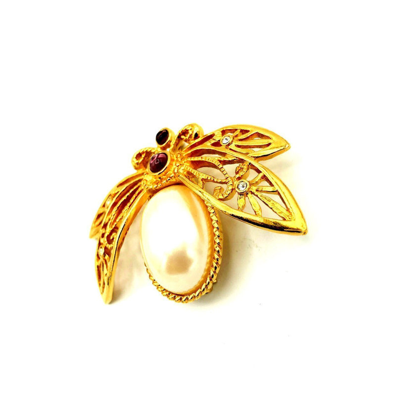 Avon Gold Large Pearl Bee Brooch - 24 Wishes Vintage Jewelry