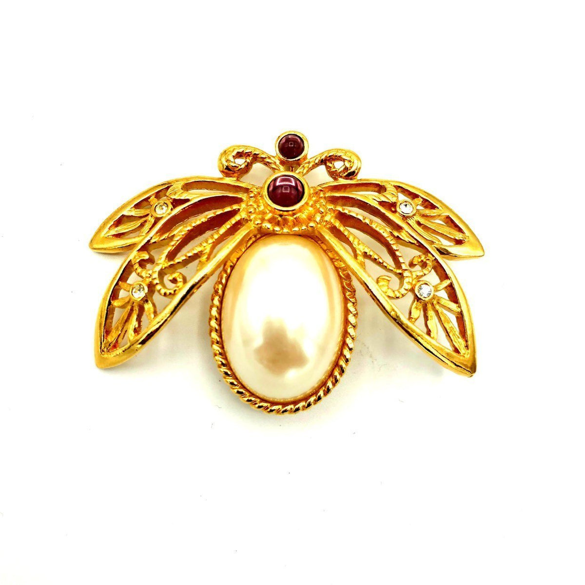 Avon Gold Large Pearl Bee Brooch - 24 Wishes Vintage Jewelry