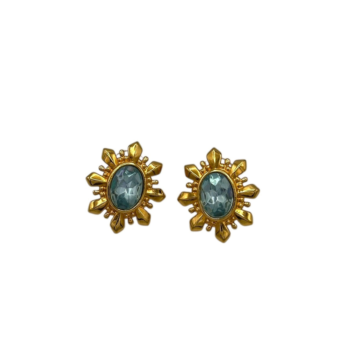 Avon Gold Starburst Blue Crystal Pierced Earrings - 24 Wishes Vintage Jewelry