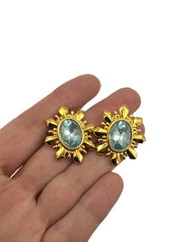 Avon Gold Starburst Blue Crystal Pierced Earrings - 24 Wishes Vintage Jewelry