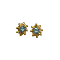 Avon Gold Starburst Blue Crystal Pierced Earrings - 24 Wishes Vintage Jewelry