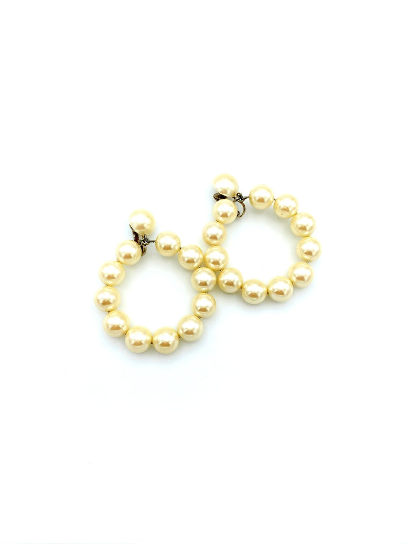 Avon Pearl Hoop Dangle Vintage Clip - On Earrings - 24 Wishes Vintage Jewelry