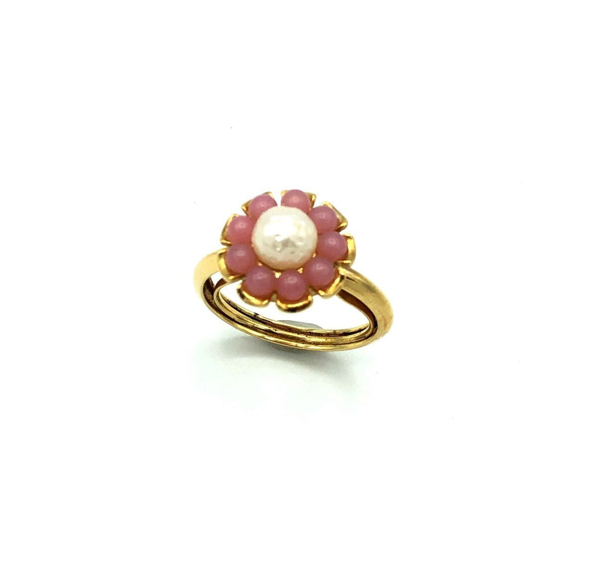 Avon Pearl & Pink Flower Vintage Cocktail Ring - 24 Wishes Vintage Jewelry