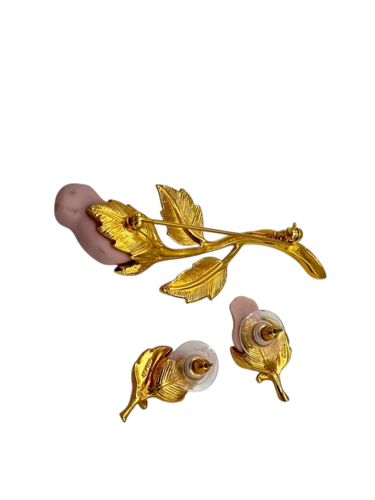 Avon Pink Ceramic Floral Rose Brooch & Earring Jewelry Set - 24 Wishes Vintage Jewelry