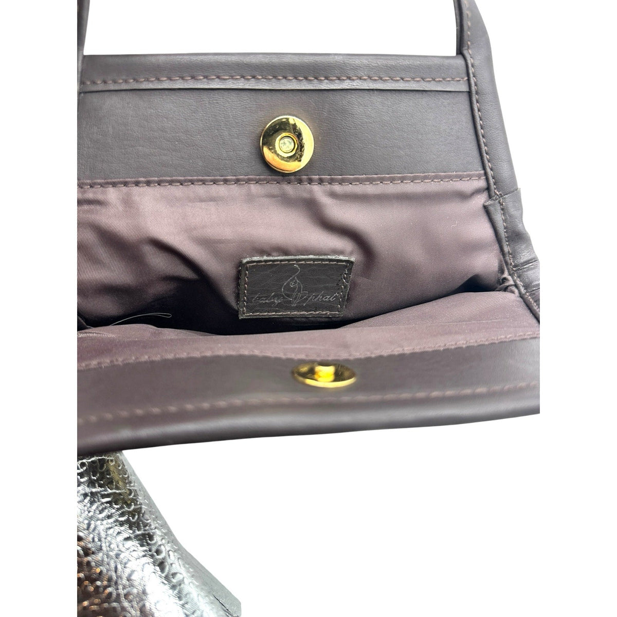 Baby Phat Brown Suede Top-Handle Bag with Gold Chinese Characters