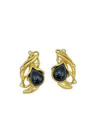 Barrera for Avon Granada Black Cabochon Clip - On Earrings - 24 Wishes Vintage Jewelry