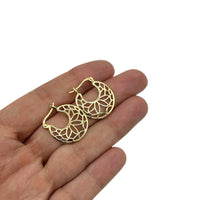 Sterling Silver Gold Plated Floral Design Hoop Pierced Earrings