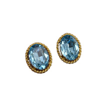 Ciner Gold Frame Light Blue Faceted Crystal Clip-On Earrings