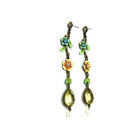 Ben Amun Crystal Flower Long Dangle Vintage Pierced Earrings - 24 Wishes Vintage Jewelry