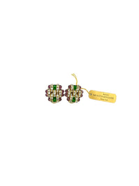 Bijoux Montparnasse Art Deco Style Green & Purple Basketweave Crystal Vintage Clip - On Earrings - 24 Wishes Vintage Jewelry