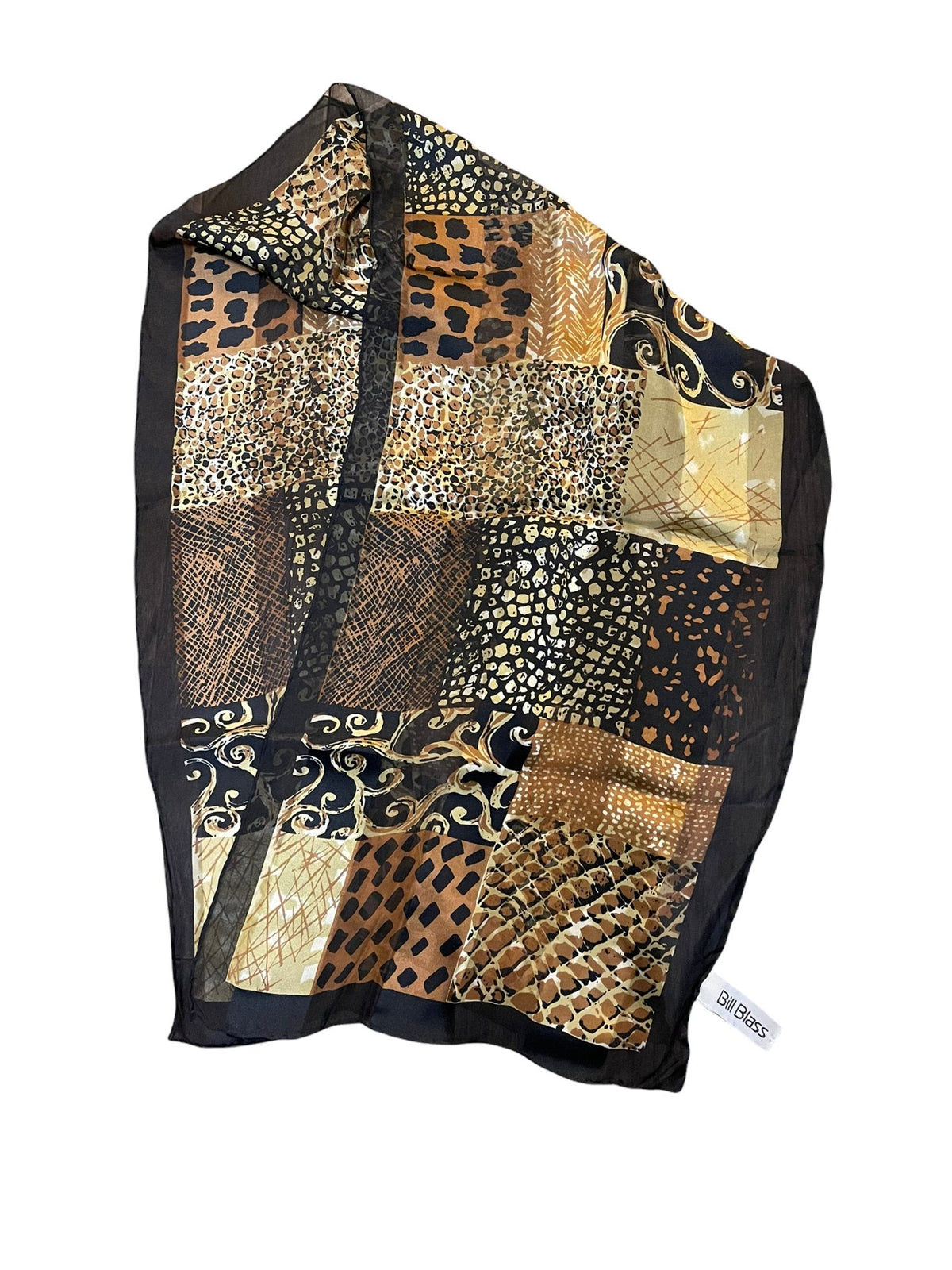 Bill Blass Black & Brown Animal Print Vintage Silk Scarf - 24 Wishes Vintage Jewelry