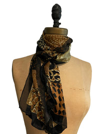 Bill Blass Black & Brown Animal Print Vintage Silk Scarf - 24 Wishes Vintage Jewelry