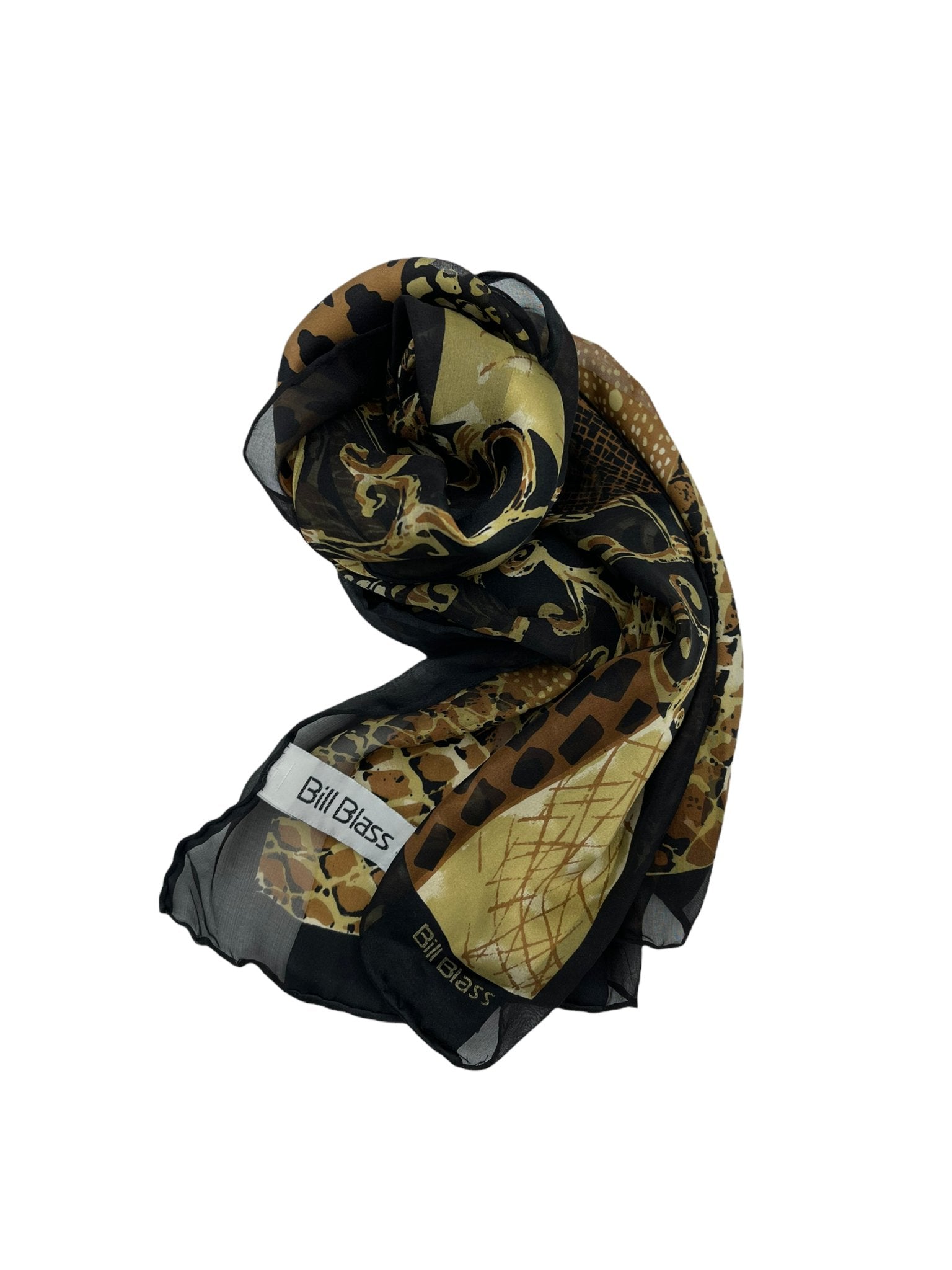 Bill Blass Black & Brown Animal Print Vintage Silk Scarf