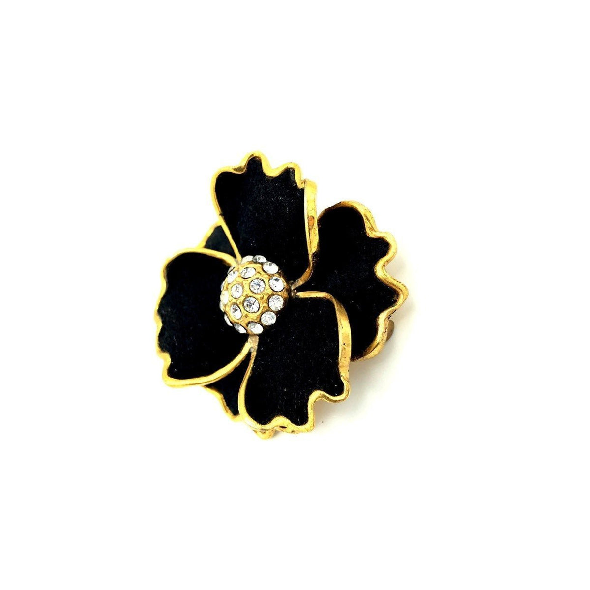 Black Flower Layered Petals Vintage Art Deco Brooch - 24 Wishes Vintage Jewelry