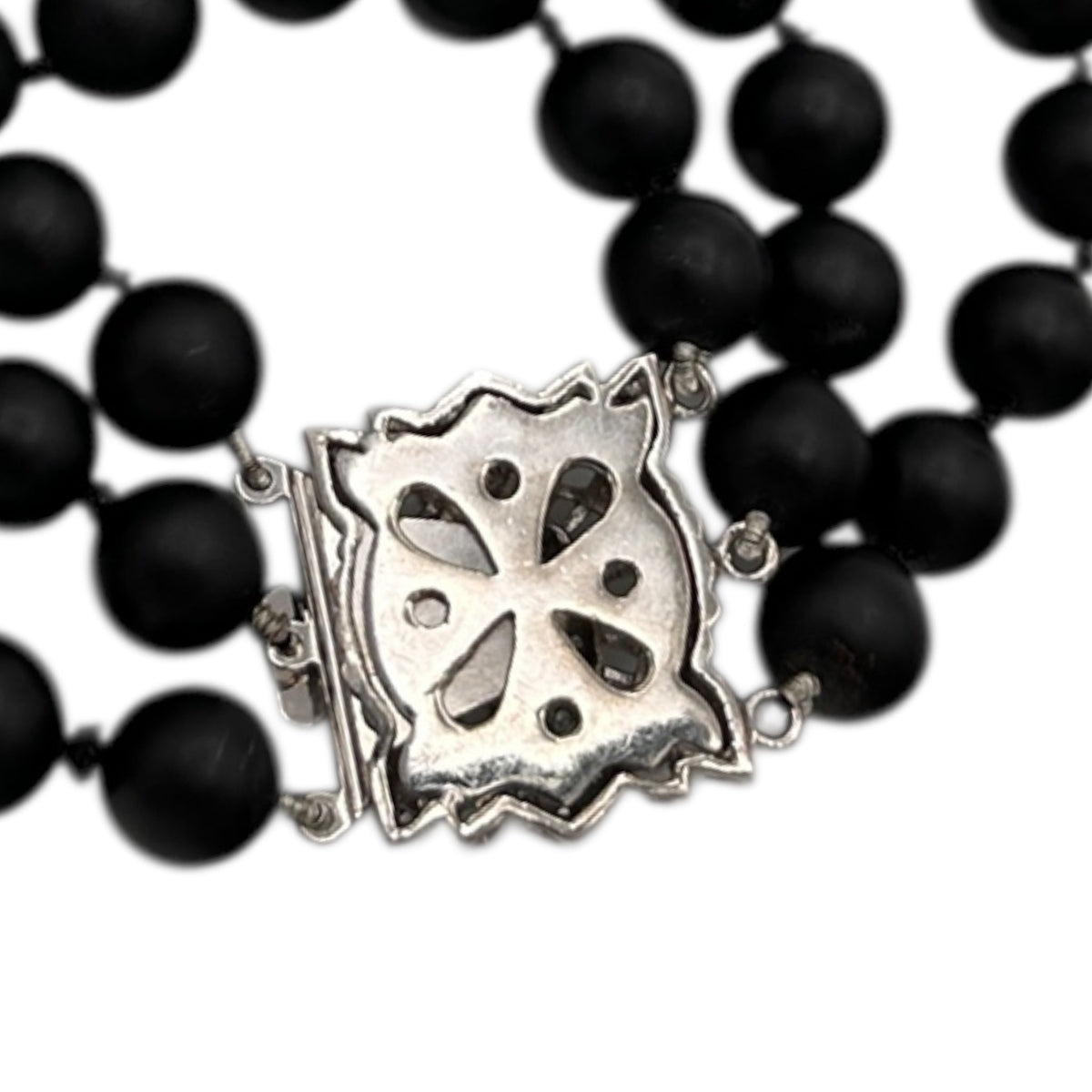 Necklaces & PendantsBlack Three Strand Bead Necklace with Art Deco Clasp